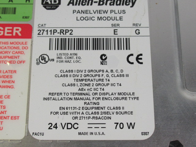 Allen-Bradley 2711P-T12C4D2 PanelView Plus 1250 Ser A Rev H 24VDC 70W USED