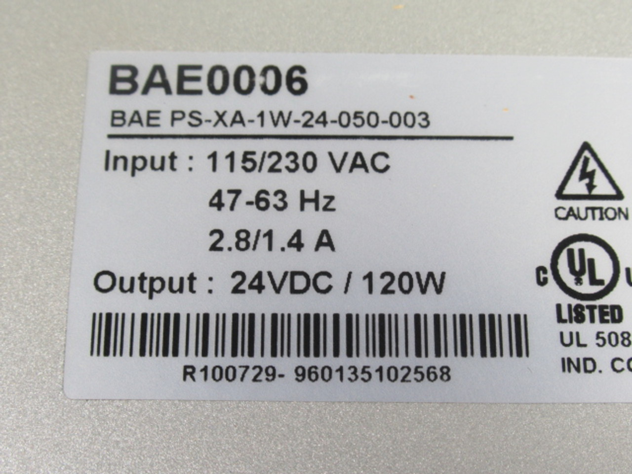 Balluff BAE PS-XA-1W-24-050-003 BAE006 Power Supply 24VDC 5A 120W USED
