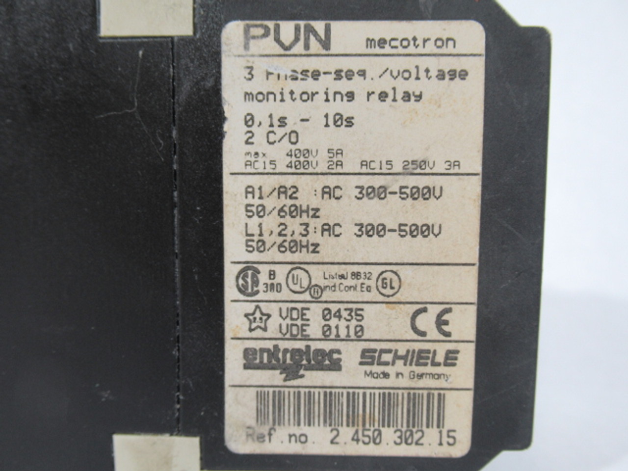 Entrelec 2.450.302.15 3 Phase-Seq/Voltage Monitoring Relay 300-500V USED