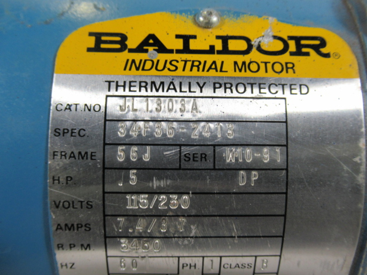 Baldor .5HP 3450RPM 115/230V 56J DP 1PH 7.4/3.7A 60Hz USED