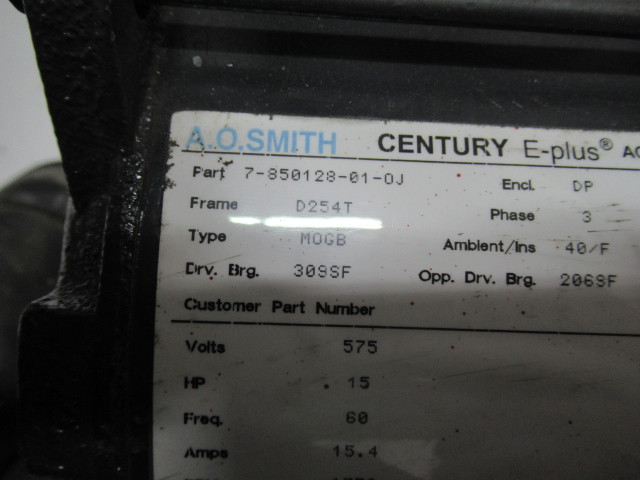 AO Smith 15HP 1750RPM 575V D254T DP 3PH 15.4A 60HZ USED