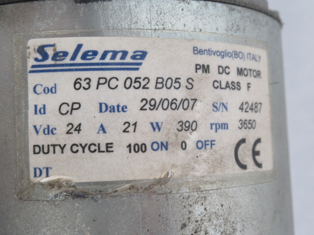 Selema 390W 3650RPM 24VDC 21A C/W Gear Reducer 300:1 Ratio USED
