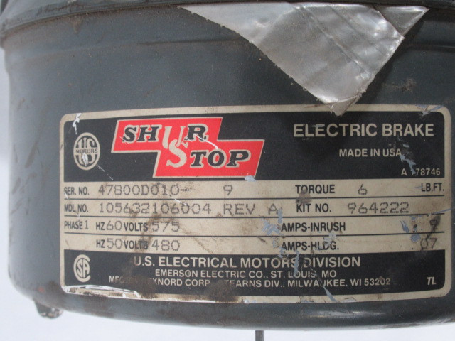 US Motors 1.0HP 1150RPM 575V 145TC TE 3PH 1.44/1.68A 60Hz C/W Brake USED