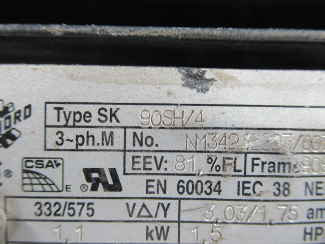 Nord 1.5HP 1740RPM 332/575V 90S TEFC 3PH 3.03/1.75A 60Hz USED