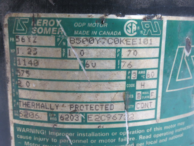 Leroy Somer 1.25HP 1140RPM 575V 56YZ ODP 3PH 2.0A 60Hz USED