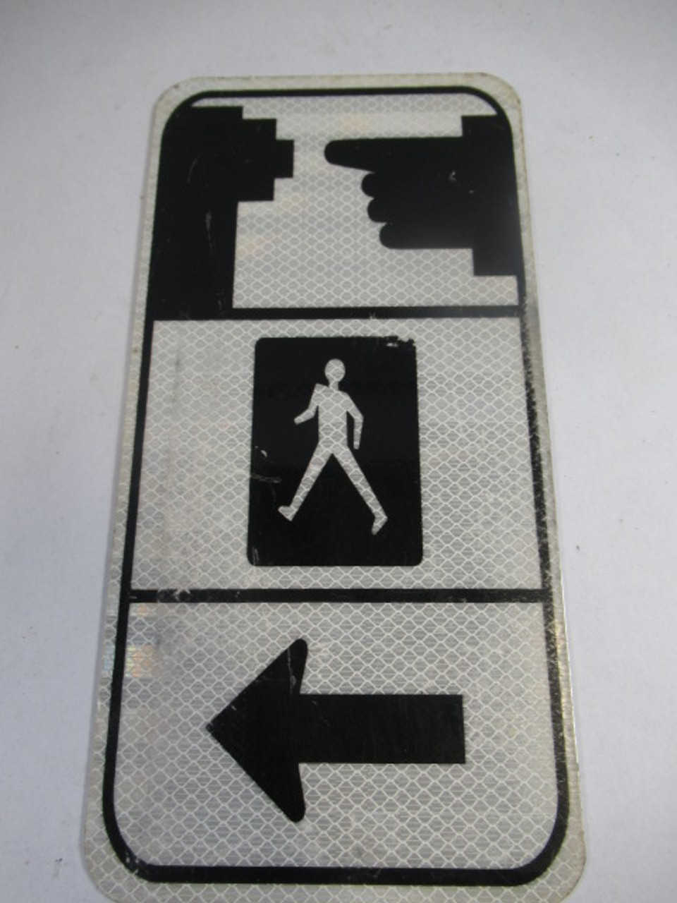 Generic Pedestrian Walking Sign Left Arrow Reflective 11.75 x 6" USED