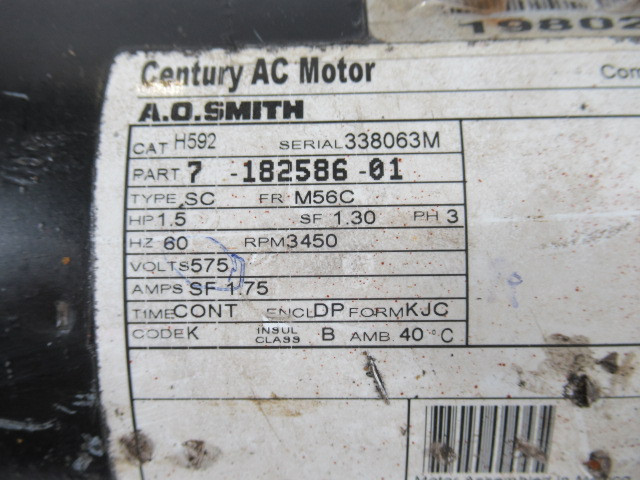 AO Smith 1.5HP 3450RPM 575V M56C DP 3Ph 1.75A 60Hz USED