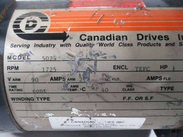 Canadian Drives Inc 1HP 1725RPM 90V TEFC 2.0A USED