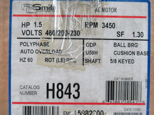 AO Smith 1.5HP 3450RPM 460/200-230V U56H DP 3PH 2.3/4.7-4.6A 60Hz ! NEW !