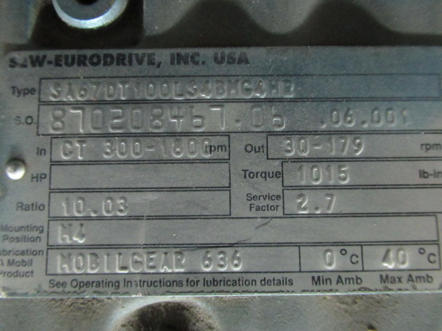 Sew-Eurodrive 3HP 1800RPM 330/575V TEFC 3PH C/W Reducer & Brake USED