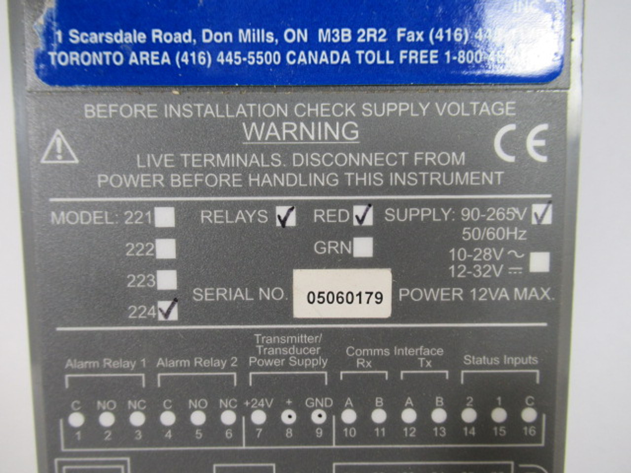 Data Track Process Instruments T224-1-R 5 Digit Panel Meter USED