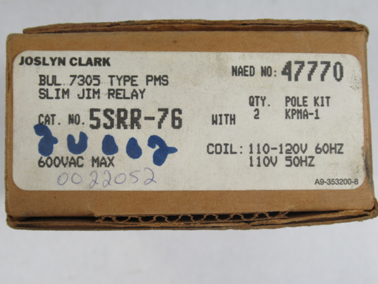 Joslyn Clark 5SRR-76 Slim Jim Relay 600VAC Max Coil 110-120V 60Hz ! NEW !