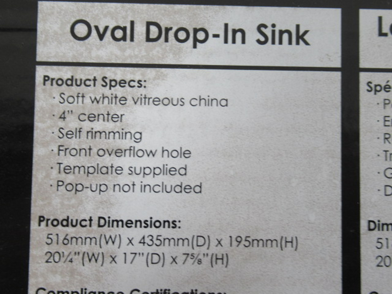 Contrac 4140BGW Soft White Oval Drop-In Sink Vitreous China 4" Center ! NEW !