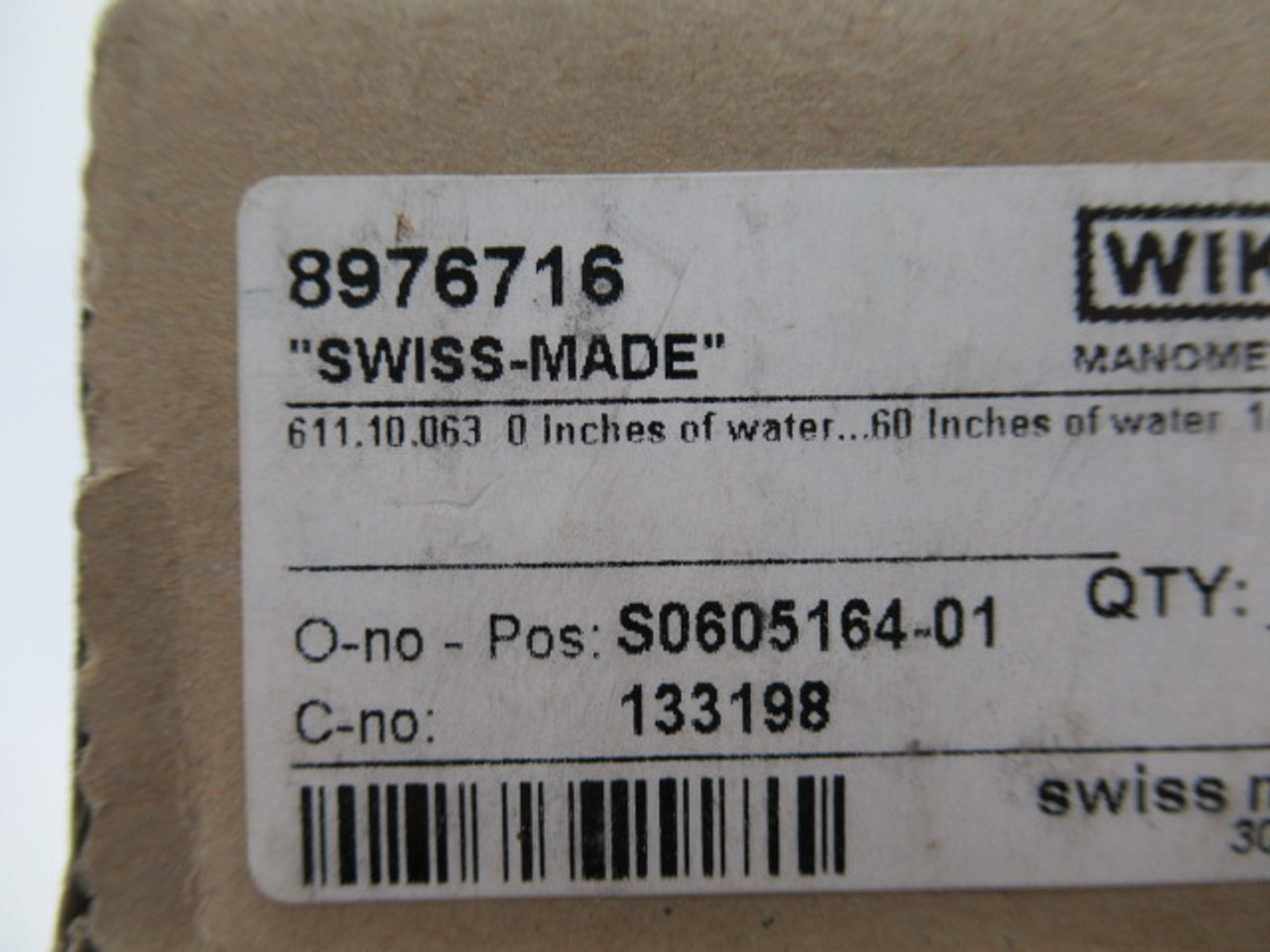 Wika 8976716 Water Pressure Gauge 0-1500mmH2O 0-60In/Water ! NEW !