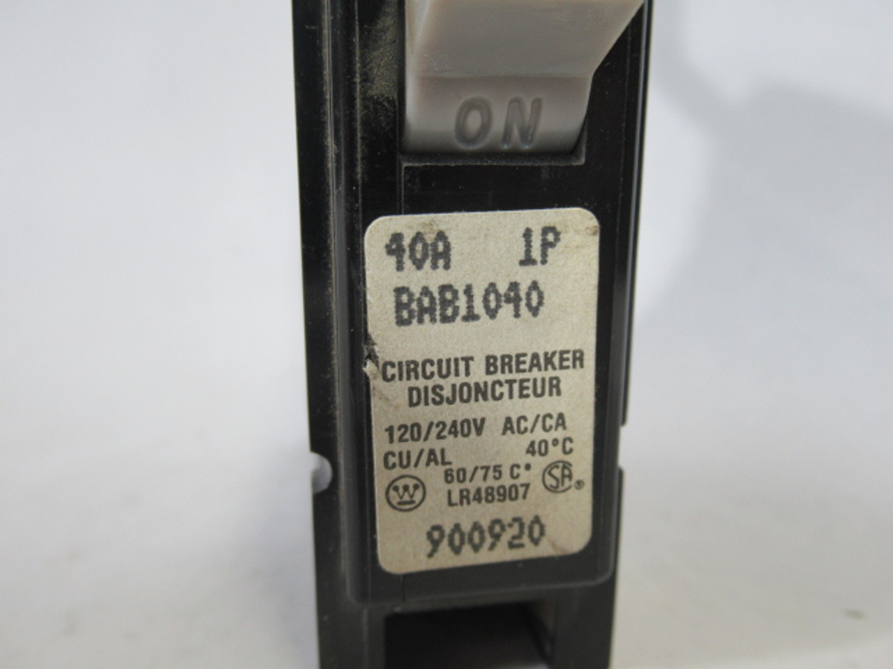 Westinghouse BAB1040 Circuit Breaker 40A 120/240VAC 1 Pole USED