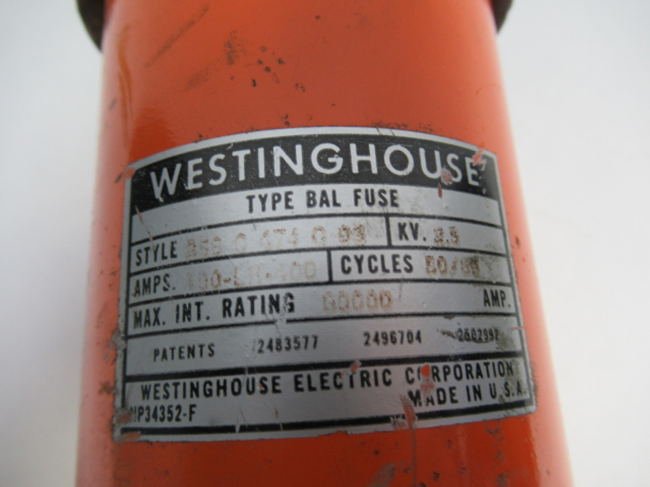 Westinghouse 366C474G03 BAL Fuse 2.5kV 100-LR-400A 50/60Hz USED