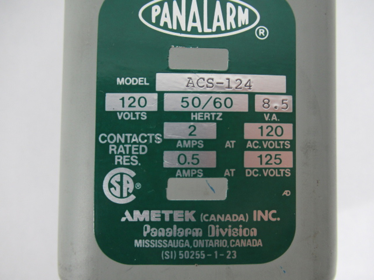 Panalarm ACS-124 Plug-In Relay For Annunciator 120V 50/60Hz 8.5VA USED