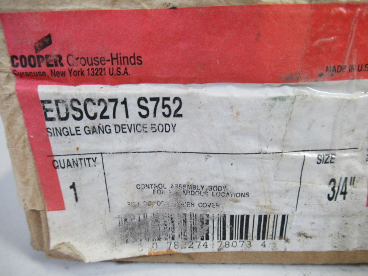 Crouse-Hinds EDSC271-S752 Cooper Single Gang Device Body *Sealed* 3/4" ! NEW !