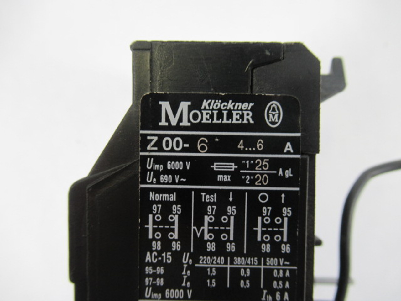 Klockner-Moeller Z00-6 Overload Relay 4-6A 3 Pole 690V 1NO/1NC USED