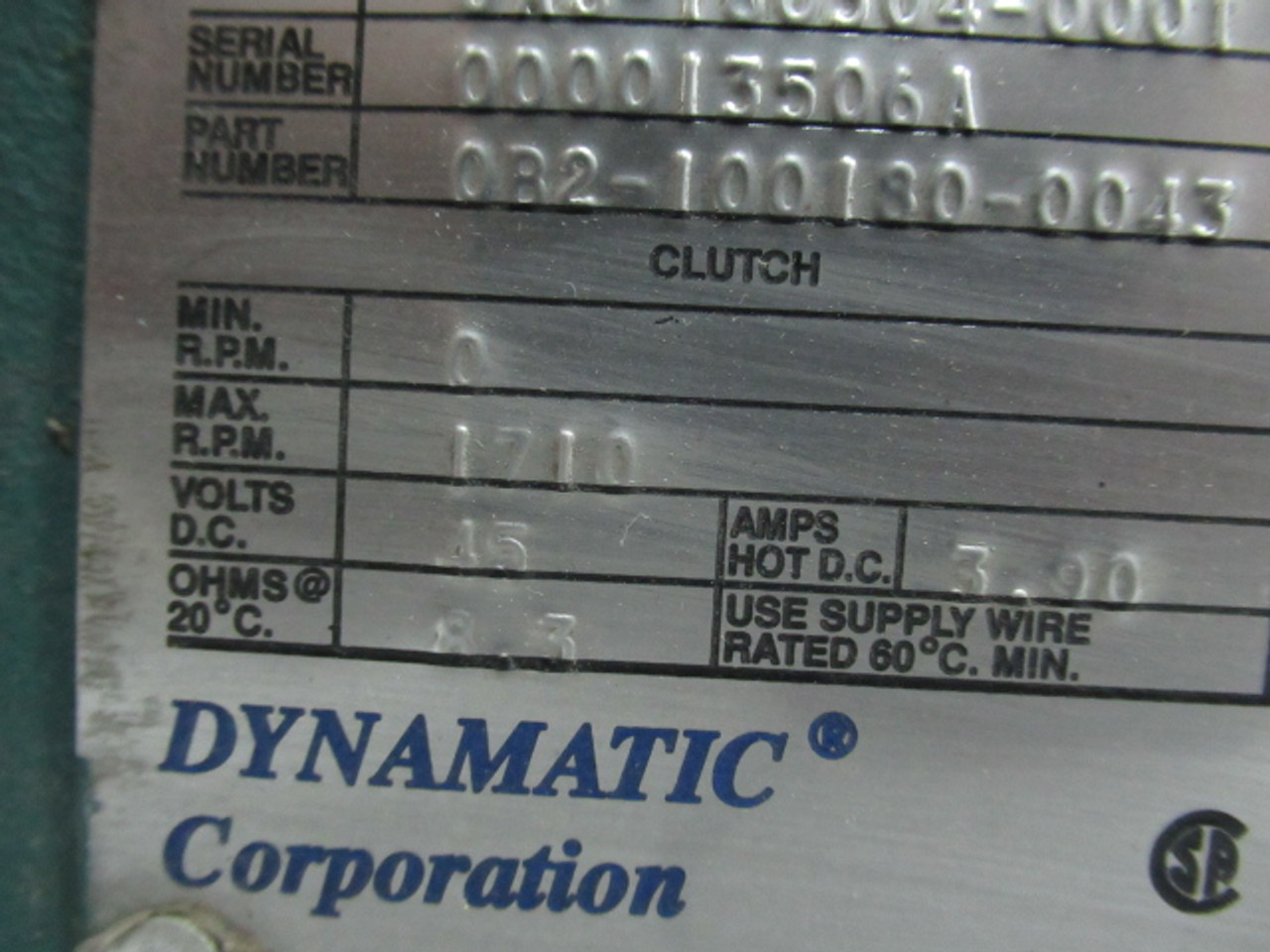 Dynamatic Corp Ajusto-Spede Drive C/W Clutch 3HP 1750RPM 575V 3PH 3.76A USED