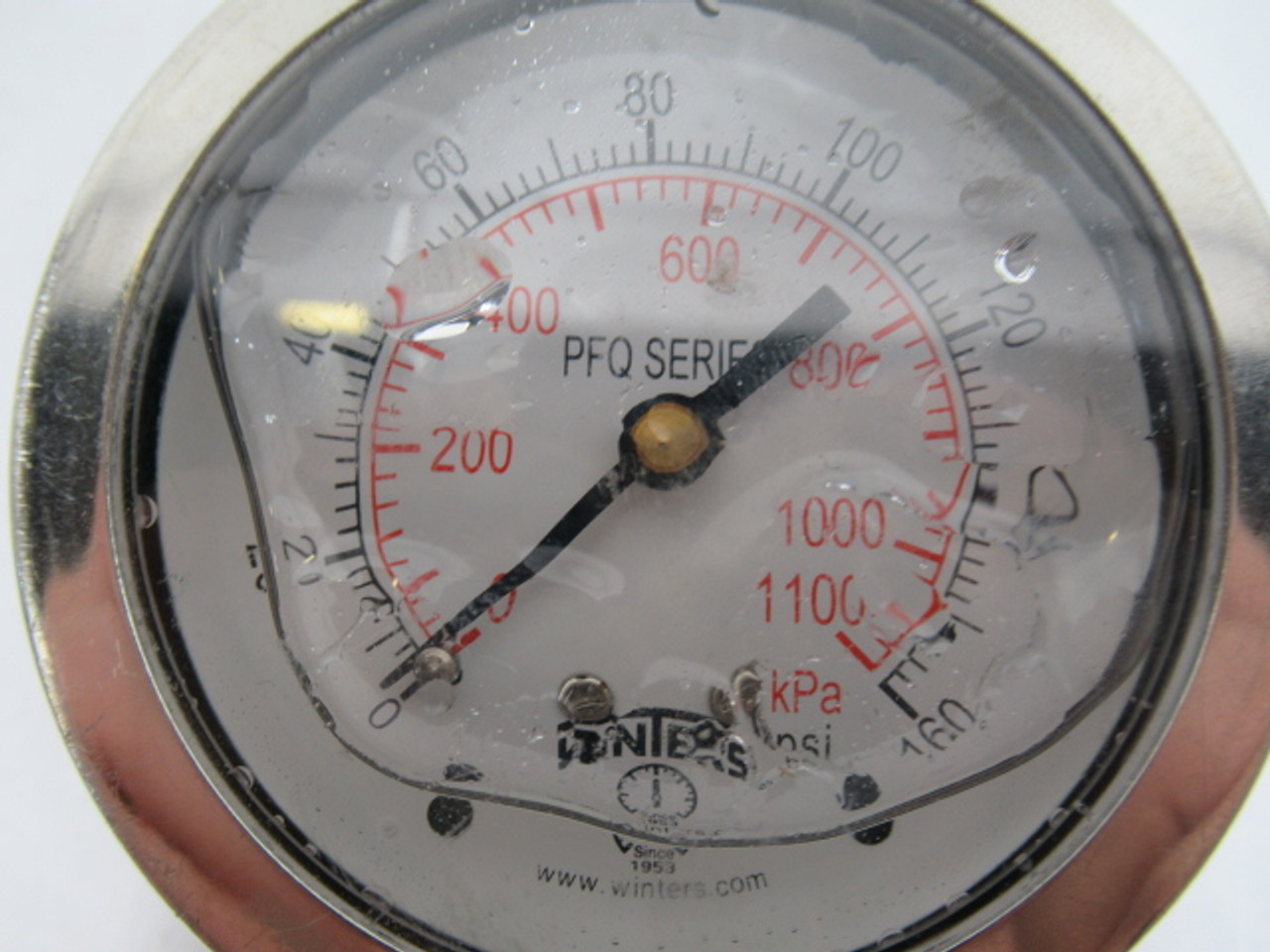 Winters PFQ805R1R11 Liquid-Filled Pressure Gauge 0-160PSI 0-1100kPa USED