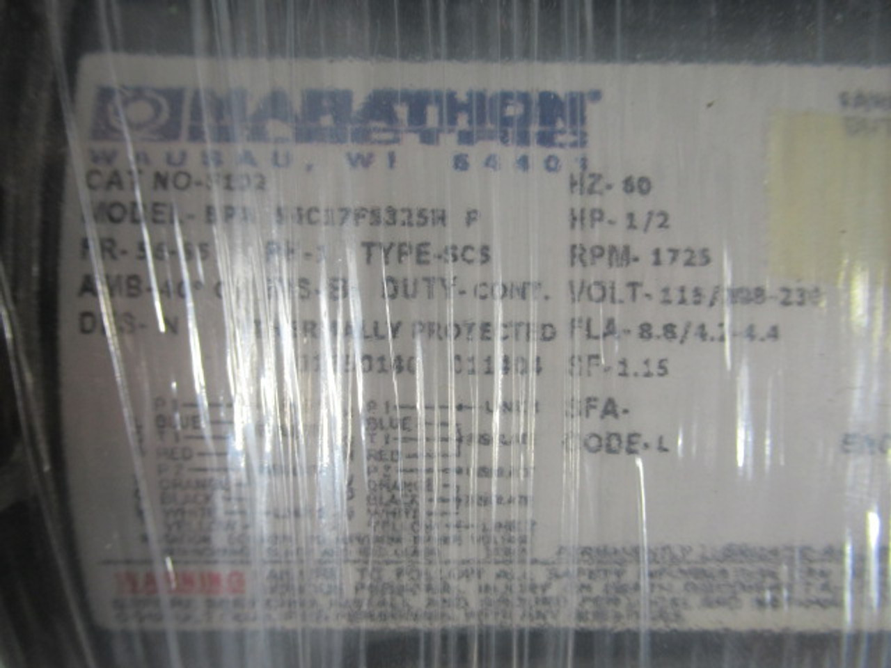 Marathon Electric 1/2HP 1725RPM 115/208-230V 56-65 TEFC 1PH 8.8/4.2-4.4A ! NOP !