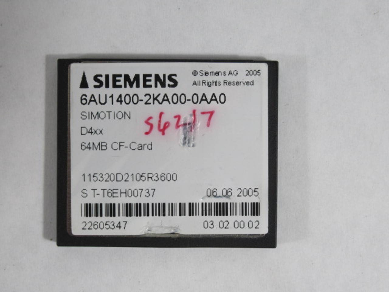 Siemens 6AU1400-2KA00-0AA0 Compact Flash Card 64MB USED