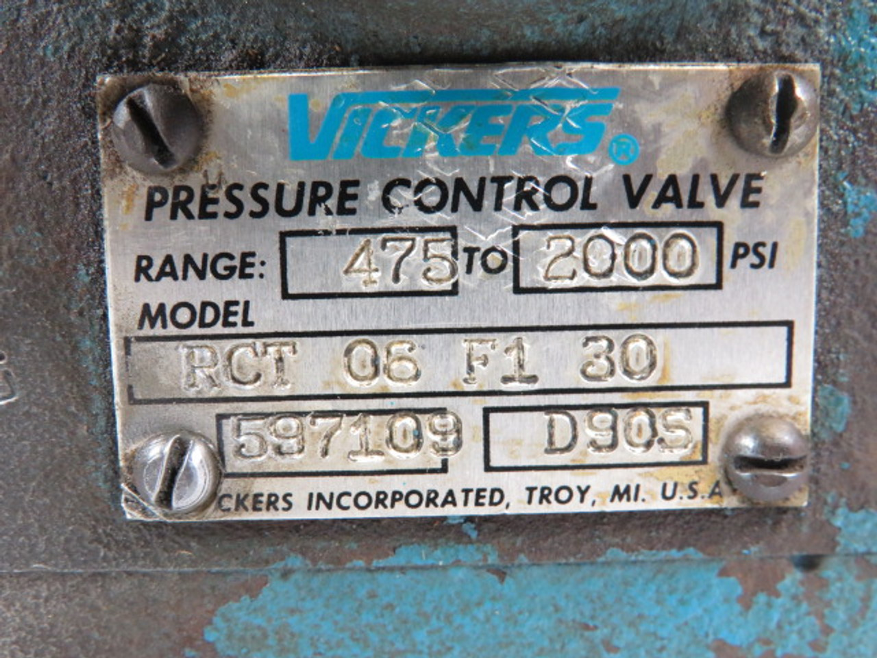 Vickers RCT-06-F1-30 Hydraulic Hydro-Cushion Relief Valve 475-2000PSI USED