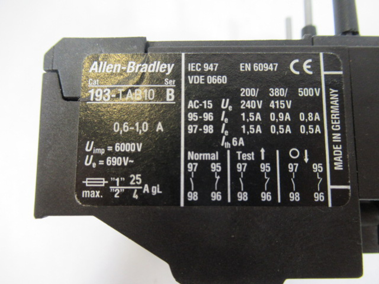 Allen-Bradley 193-TAB10 Series B Overload Relay 0.6-1.0A 690V USED