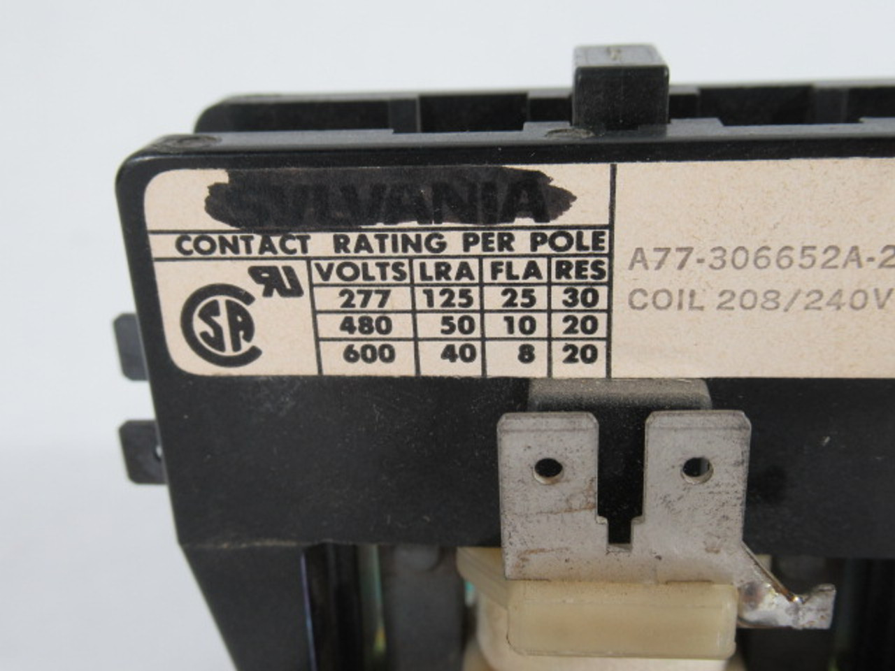 Sylvania A77-306652A-2 Definite Purpose Contactor 25A 1P 208/240VAC USED