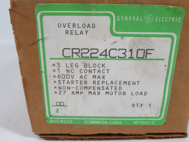 General Electric CR224C310F Overload Relay 3 Leg Block 1NC 600V 27A ! NEW !
