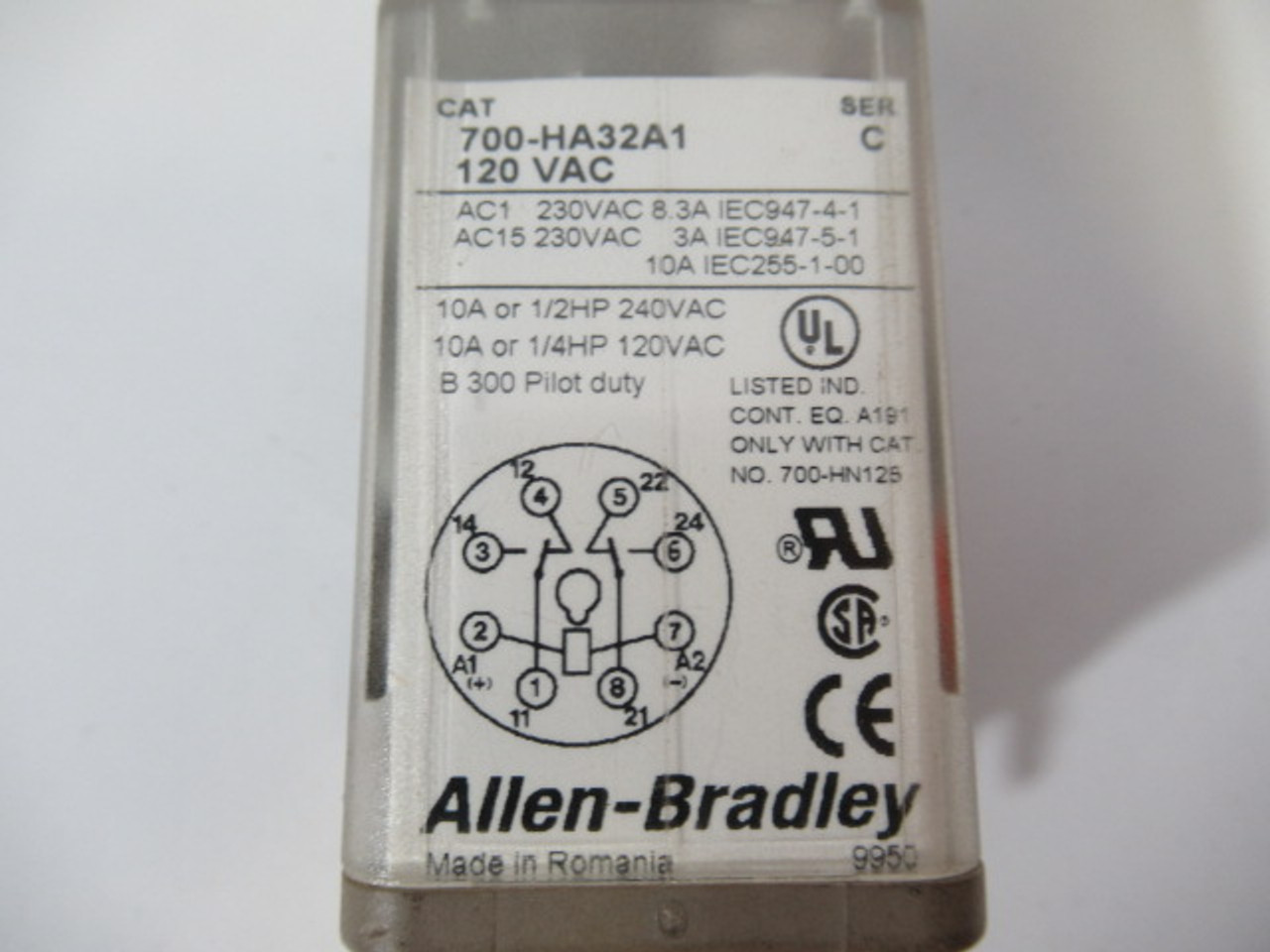 Allen-Bradley 700-HA32A1 Tube Base Relay 120VAC 10A 1/4HP SER C USED