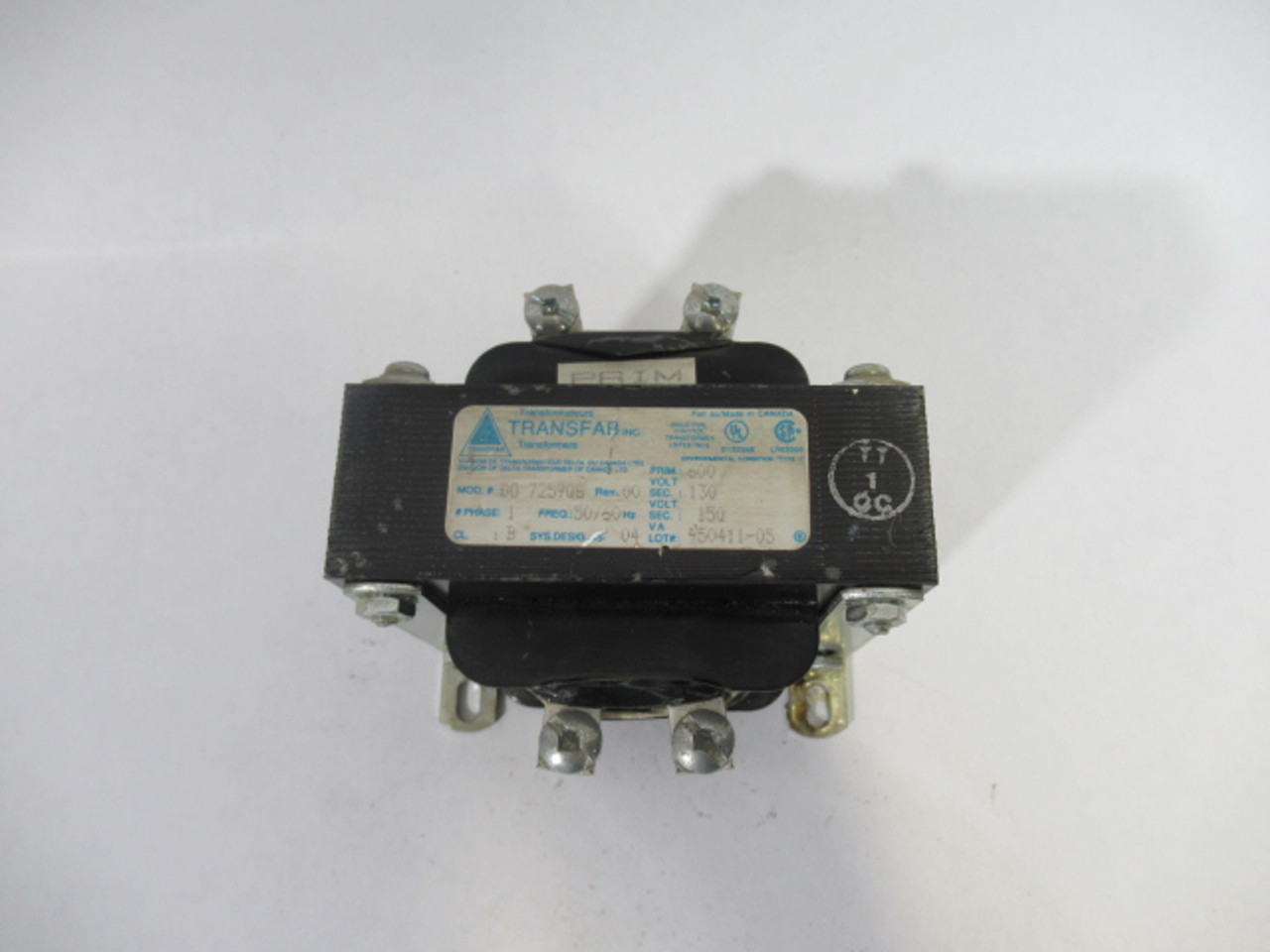 Transfab DO-7259Q5 Transformer 150VA Pri 600V Sec 130V 50/60Hz 1Ph USED