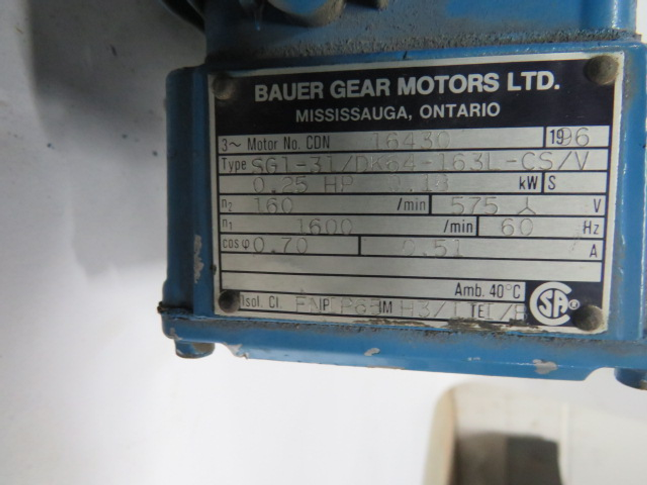 Bauer 0.25HP 0.13kW 1600/160RPM 575V TEFC 3Ph 0.51A 60Hz CUSTOM SHAFT USED