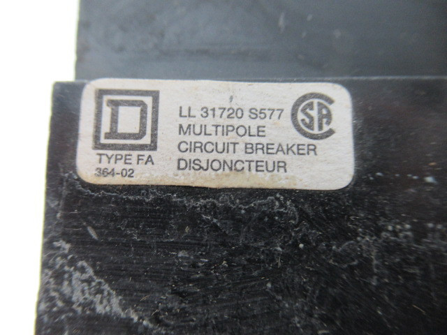 Square D FAL26020 Circuit Breaker 20A 600VAC 2-Pole USED