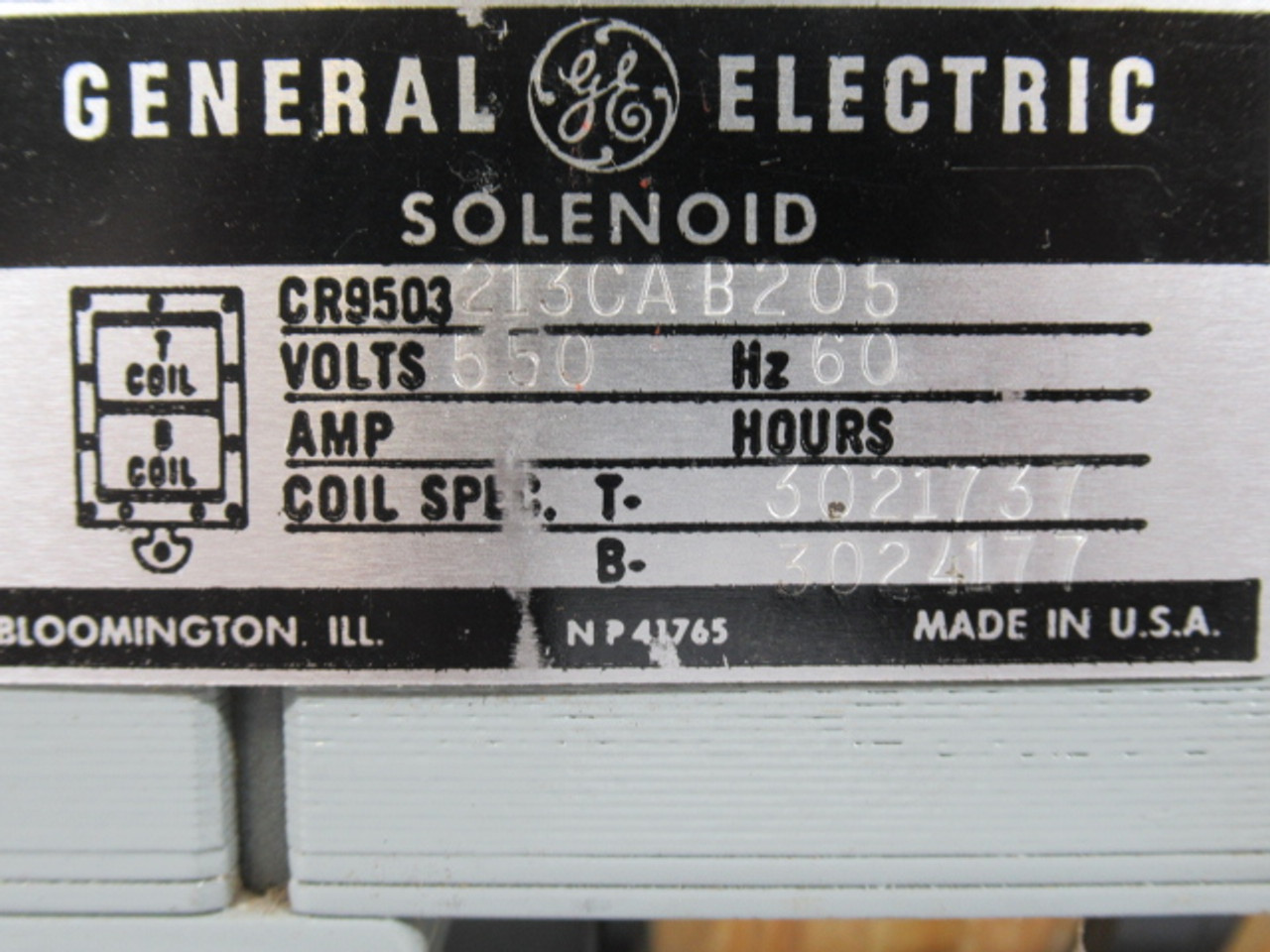 General Electric CR9503213CAB205 Industrial Solenoid 550V 60Hz USED