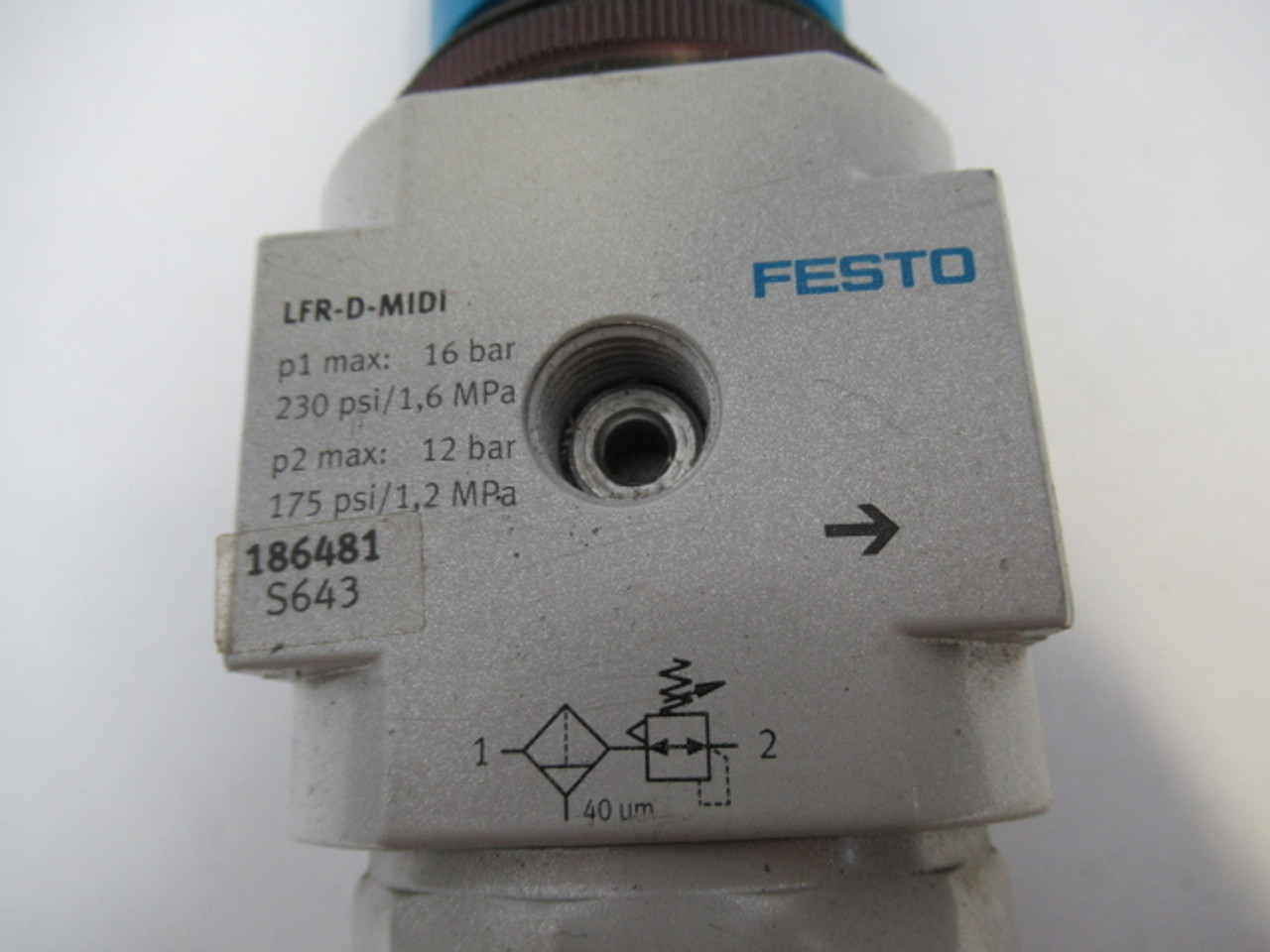 Festo 186481 LFR-1/4-D-MIDI Filter Regulator w/o Gauge G1/4 16 bar USED