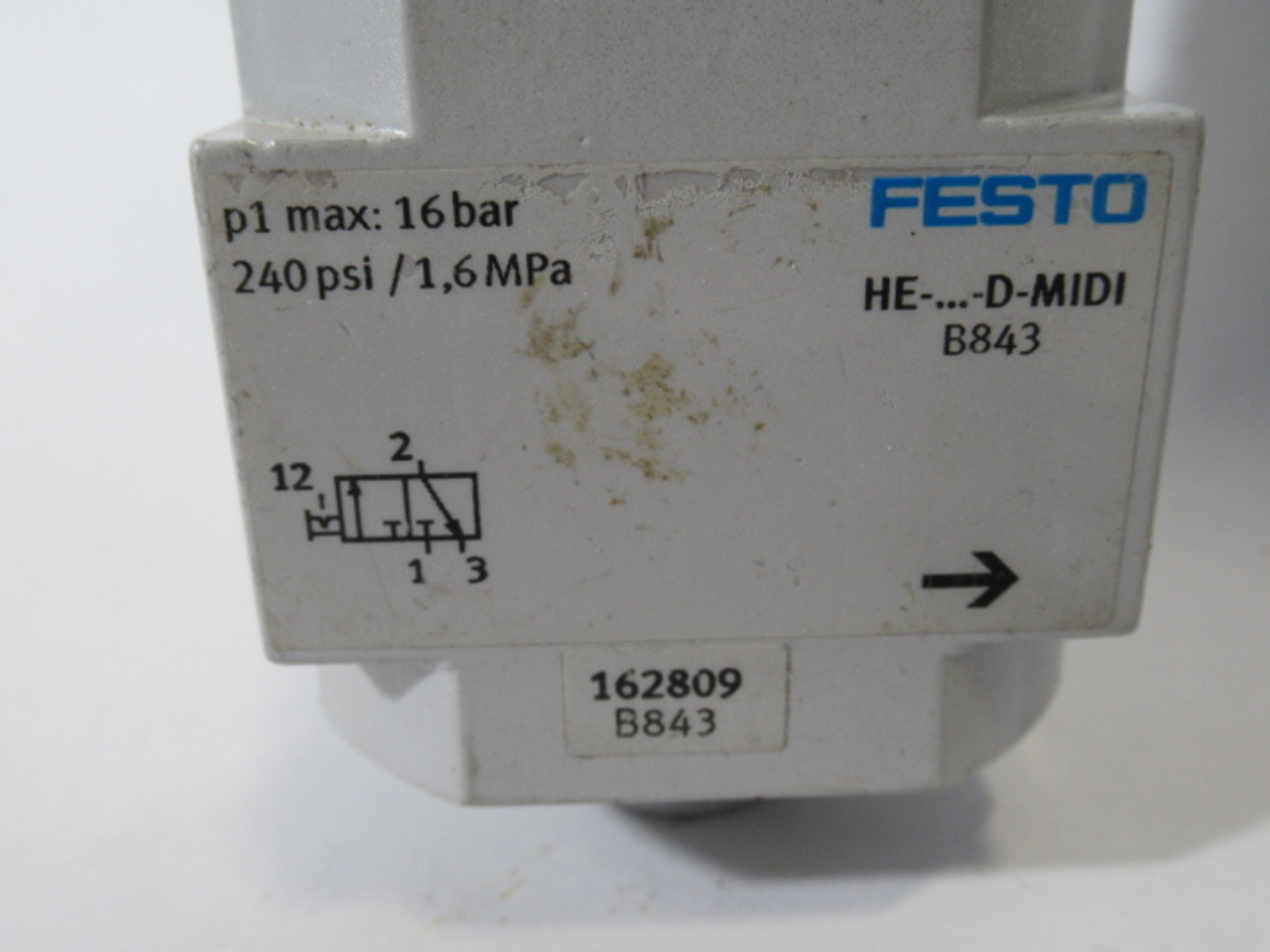 Festo 162809 HE-3/8-D-MIDI On/Off Valve G3/8 16 bar 240 psi 1.6 MPa USED