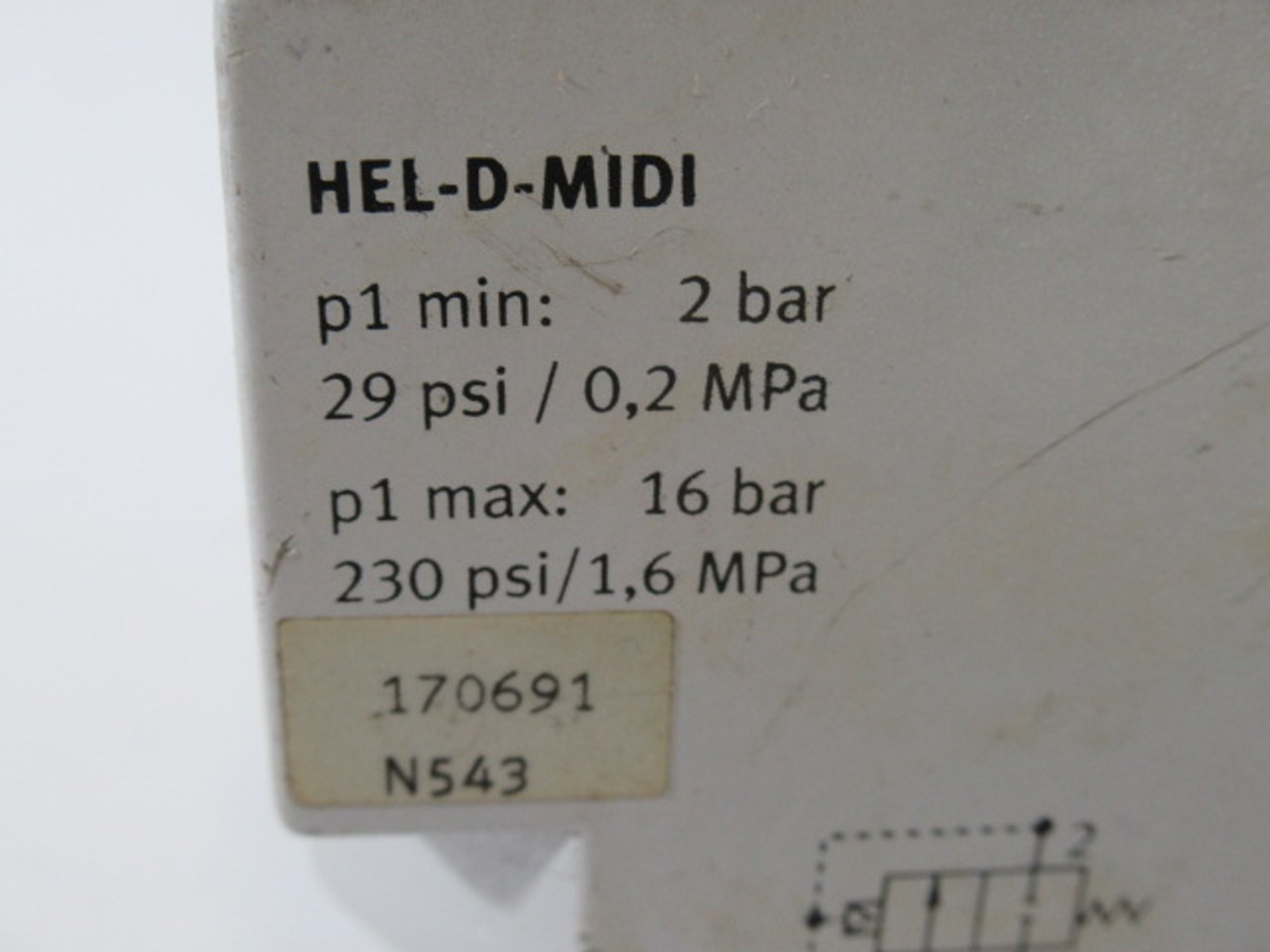 Festo 170691 HEL-D-MIDI Soft Start Valve 3-16 bar 29-230 psi USED