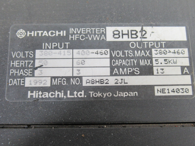 Hitachi HFC-VWA-8HB2 Transistor Inverter 3Ph 380-415/400V 13A 50Hz USED