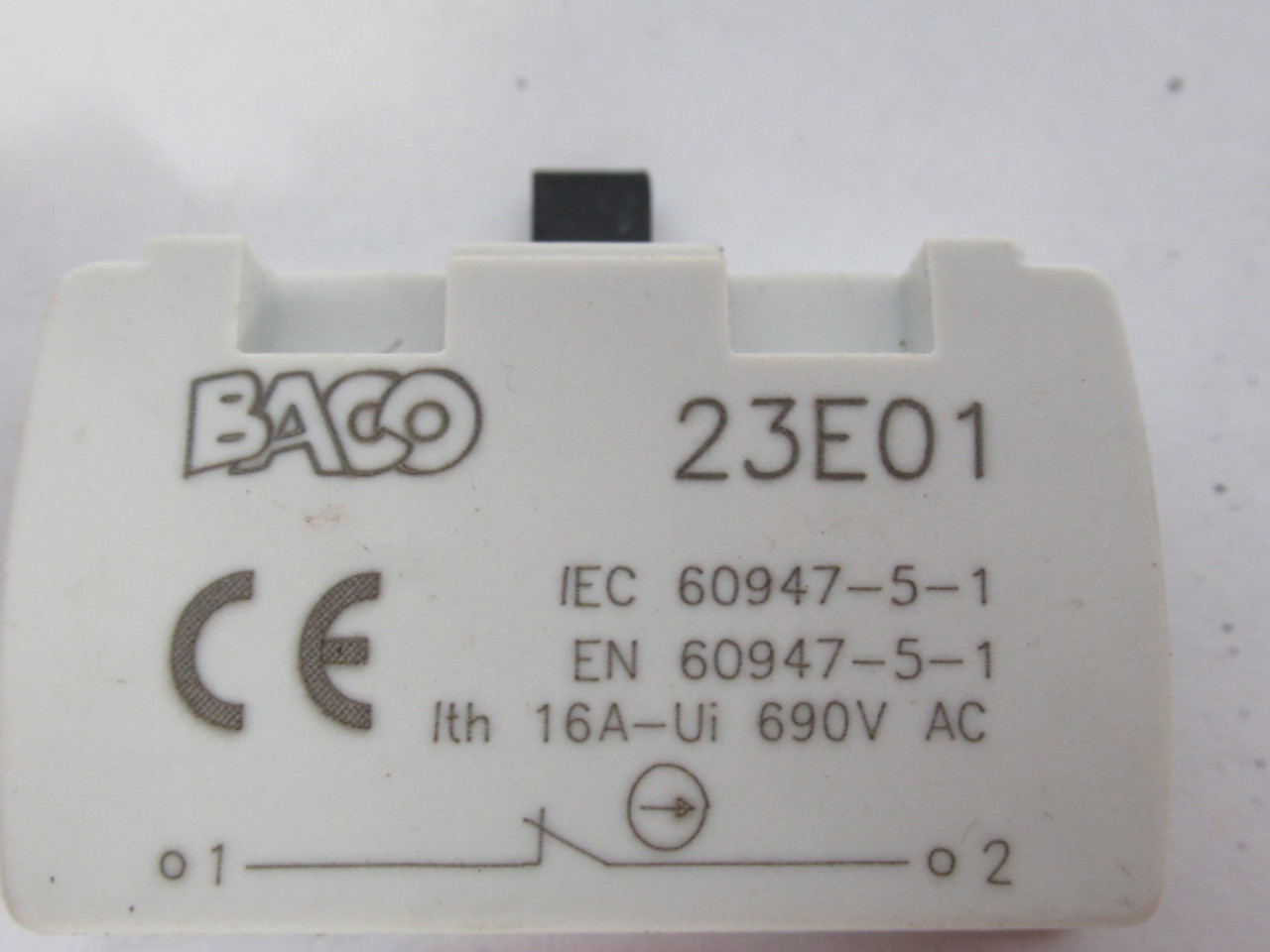 Baco 23E01 Contact Block 690VAC 16Amp 1NC Black Plunger USED