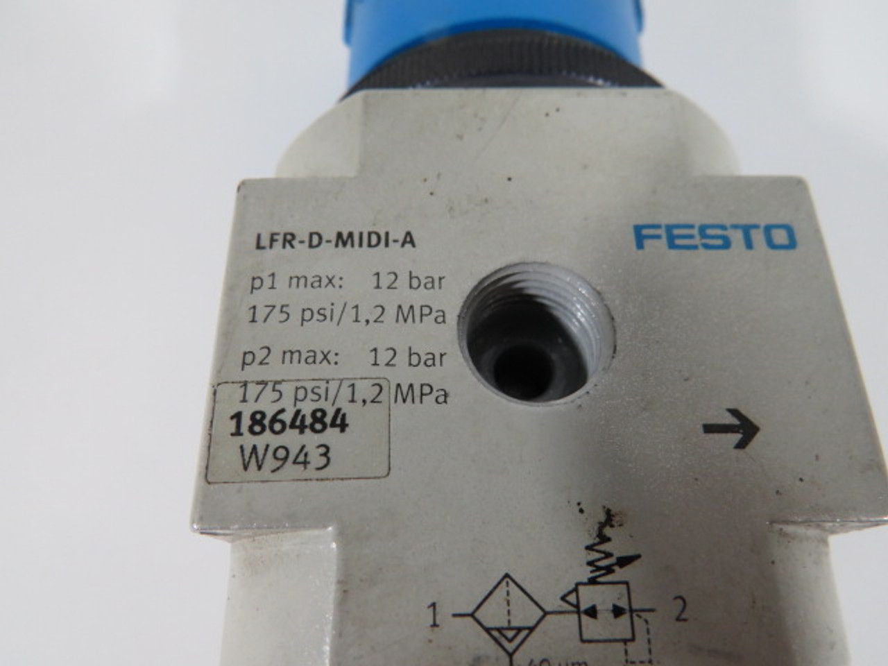 Festo LFR-1/4-D-MIDI-A 186484 Filter Regulator 175psi 12bar USED