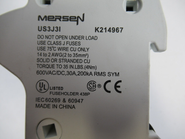 Mersen US3J3I Ultrasafe Fuse Holder 30A 600VAC/DC 3P USED