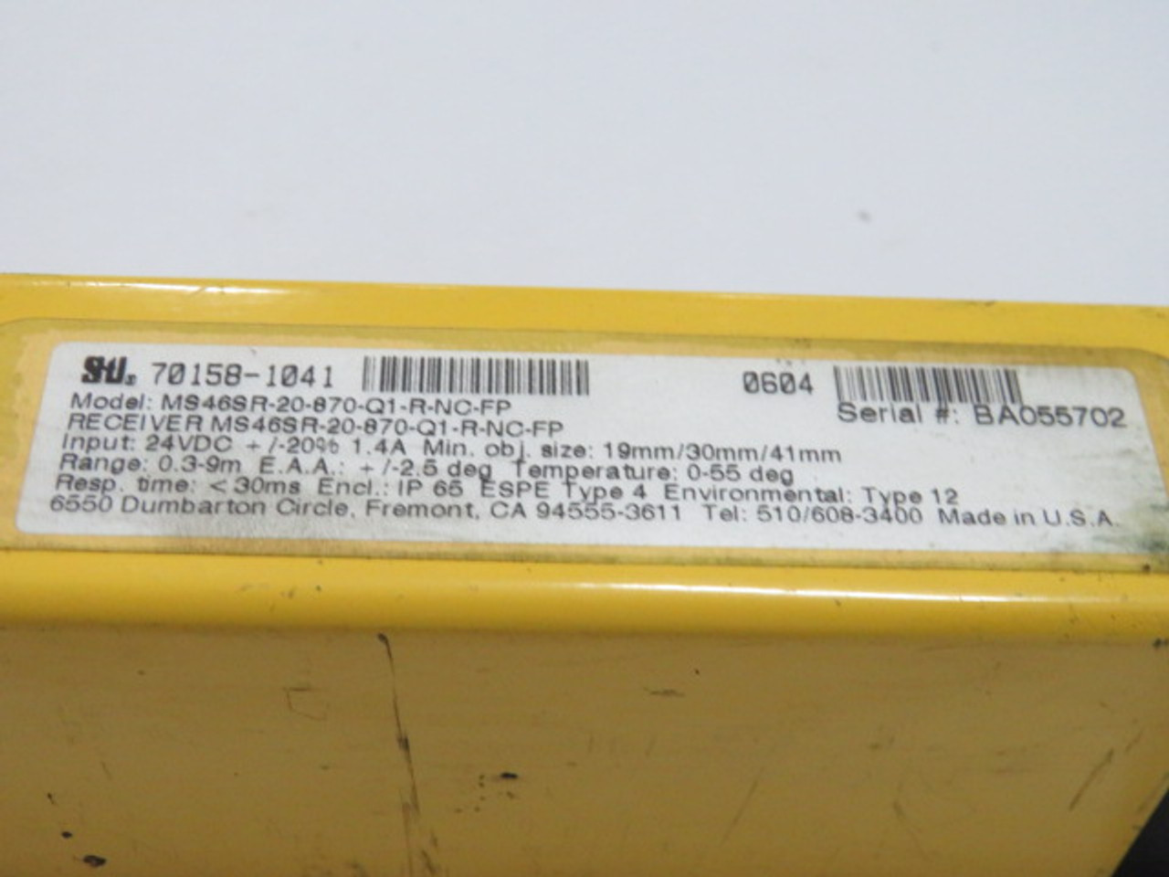 STI MS46SR-20-870-Q1-R-NC-FP Light Curtain Receiver 24VDC USED