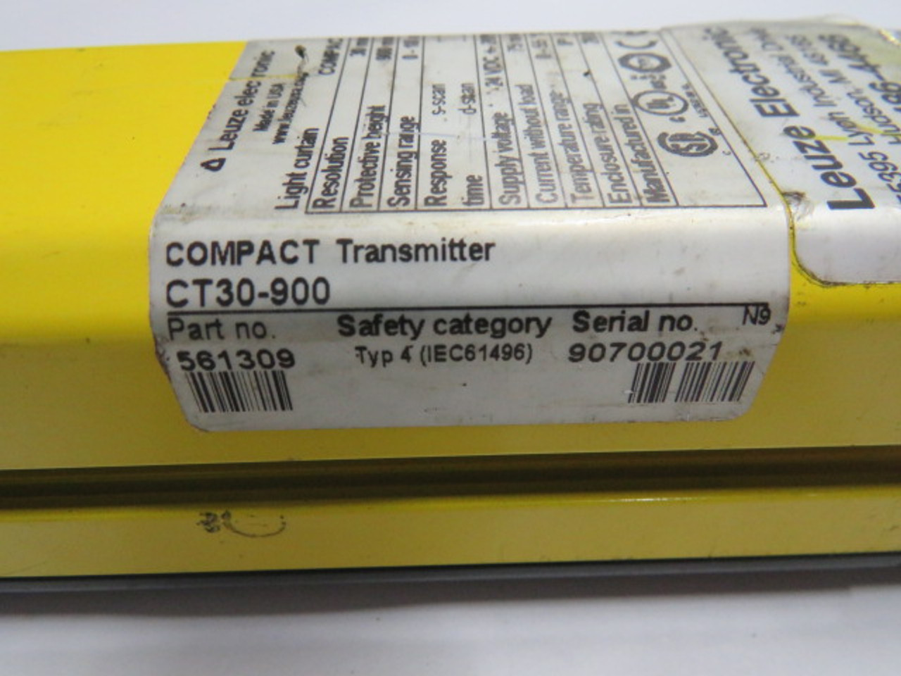 Leuze CT30-900 Light Curtain Transmitter 24VDC 75mA CONNECTOR CUT ! AS IS !
