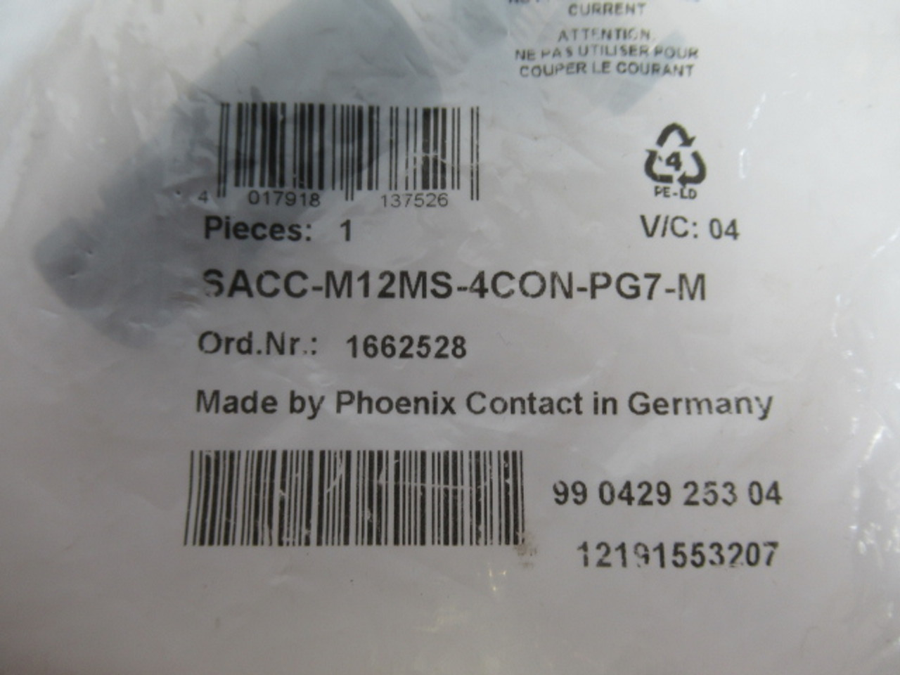 Phoenix Contact SACC-M12MS-4CON-PG7-M 1662528 Circular Connector 4Pos Male NWB