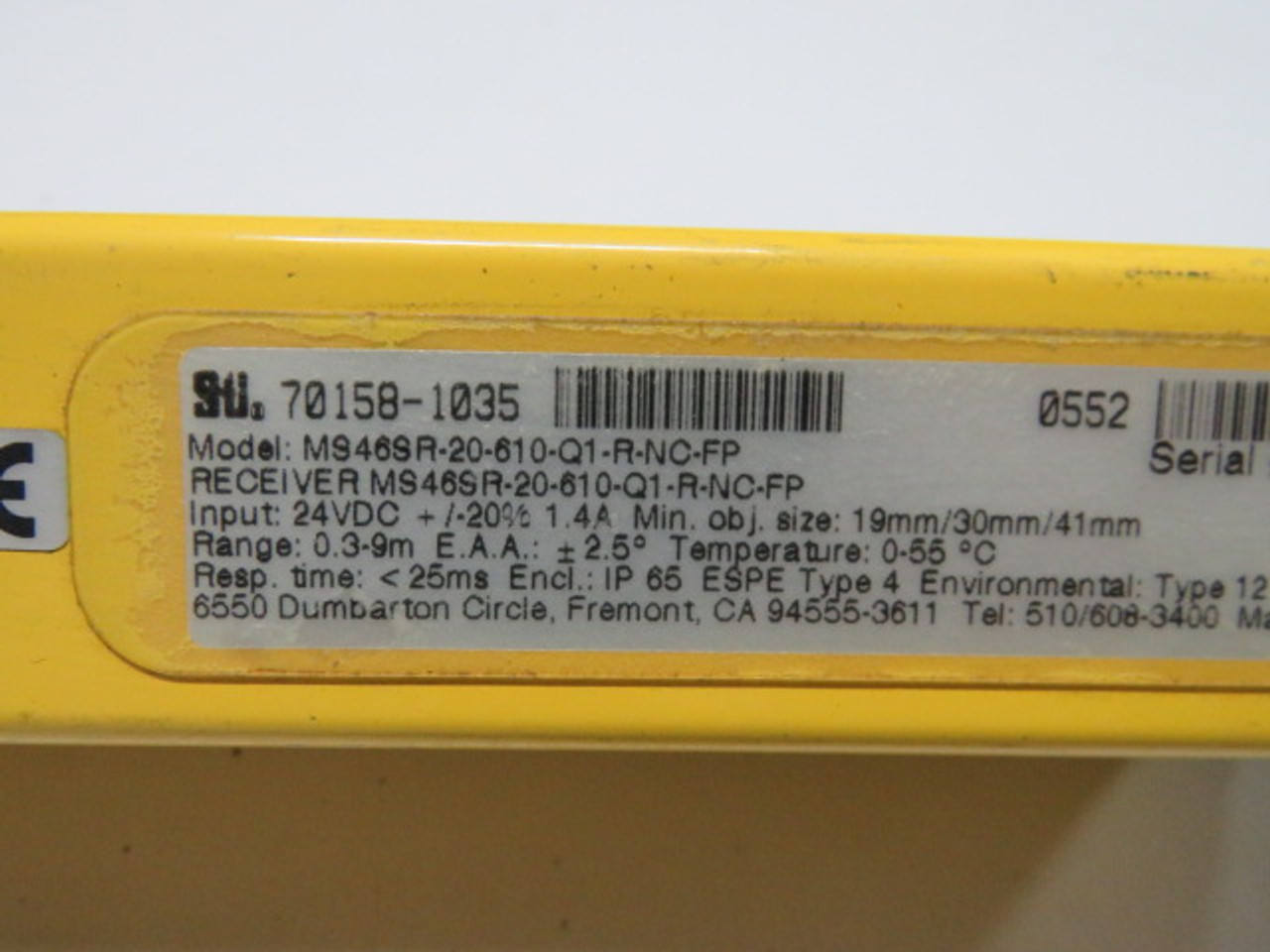 STI MS46SR-20-610-Q1-R-NC-FP Light Curtain Receiver 24VDC 14A USED