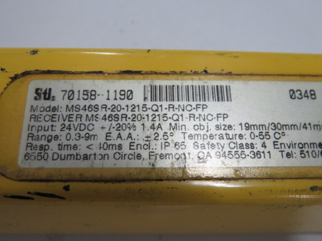 STI MS46-20-1215-Q1-R-NC-FP Light Curtain Receiver 24VDC 0.3-9m Range USED
