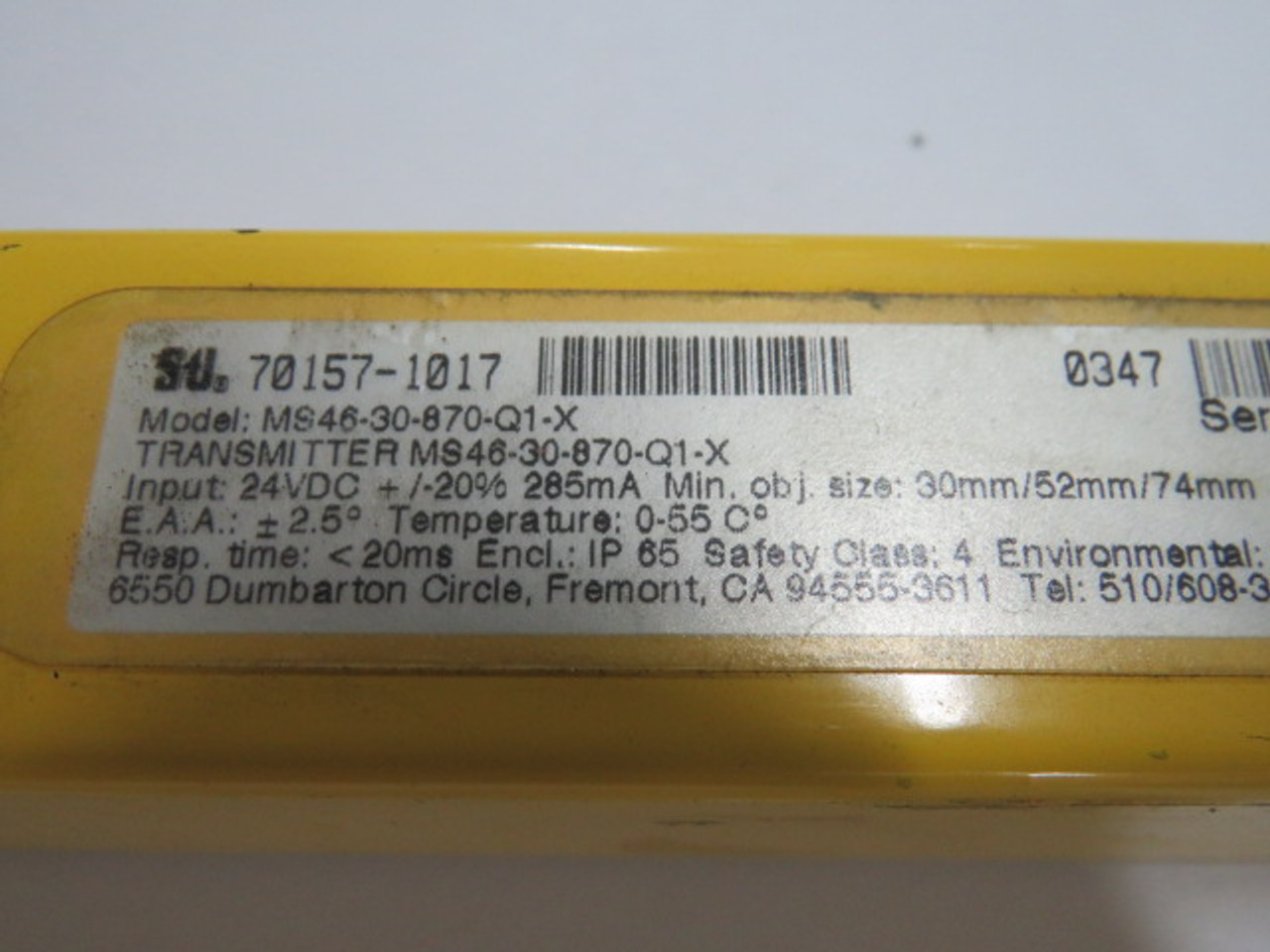 STI MS46-30-870-Q1 Light Curtain Transmitter 24VDC 285mA USED