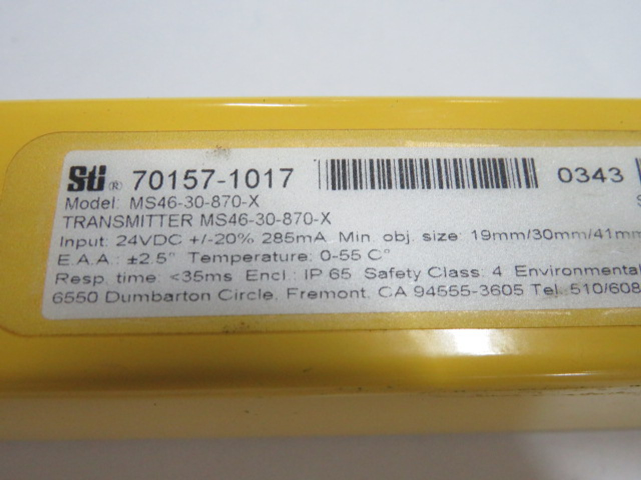 STI MS46-30-870-X Light Curtain Transmitter 24VDC 285mA USED